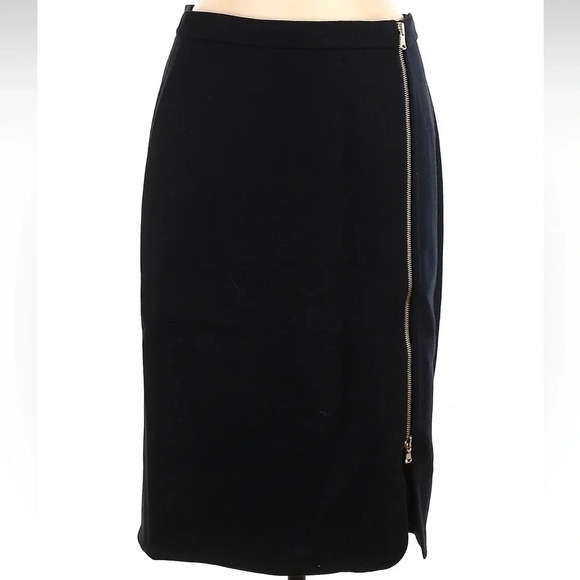 J. Crew 100% Wool Black Pencil Skirt With Exposed Gold Zipper Women’s Size 8 M - Picture 1 of 5